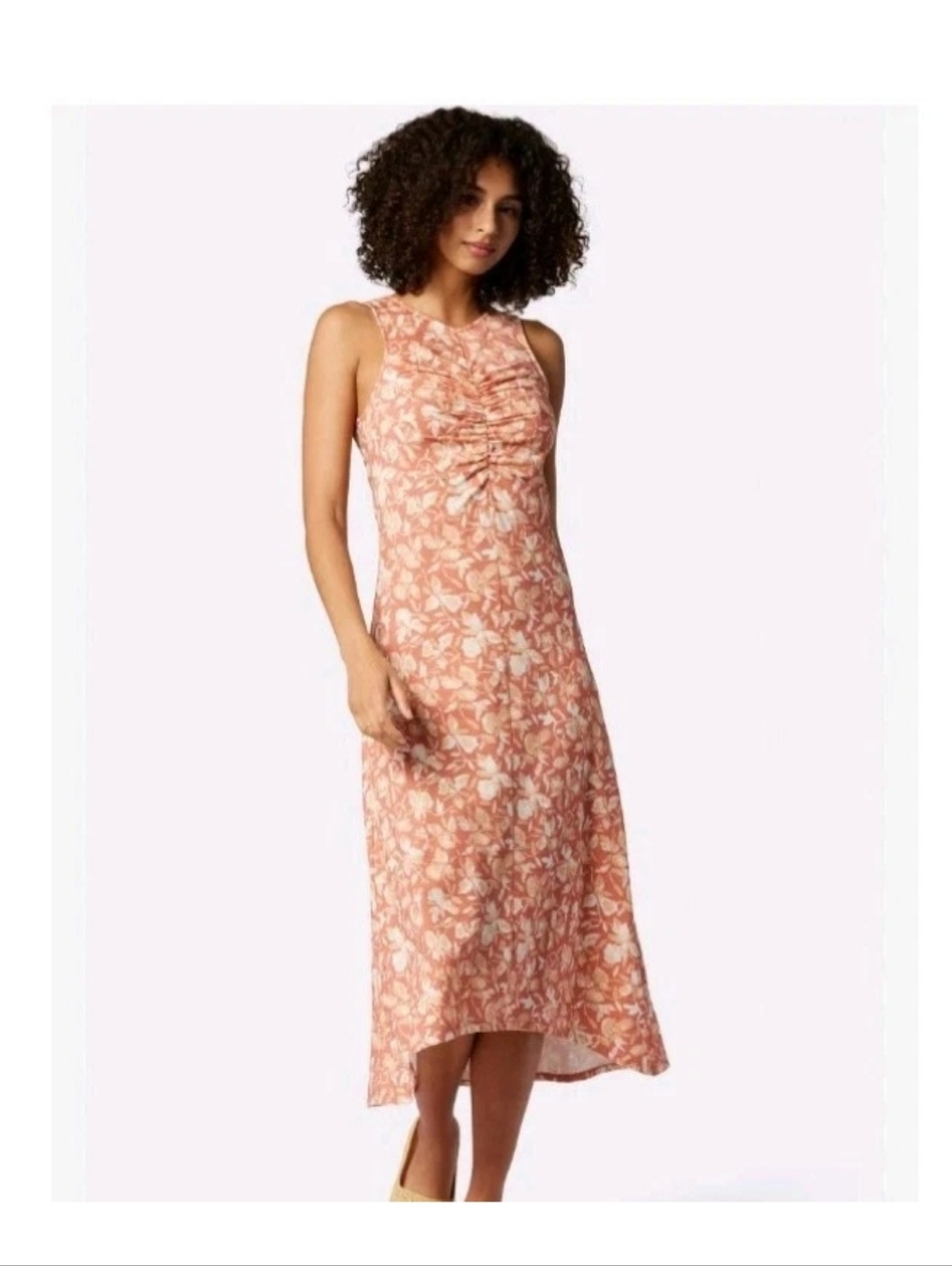 JOIE Elliot Ruched Floral Midi Cotton Dress